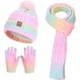 thumbnail image 1 of Hat Scarf Glove Set for Kids Boys Girls Winter Beanies with Pompom Knitted Scarf Thermal Gloves Outdoor Warm Accessories, 1 of 7