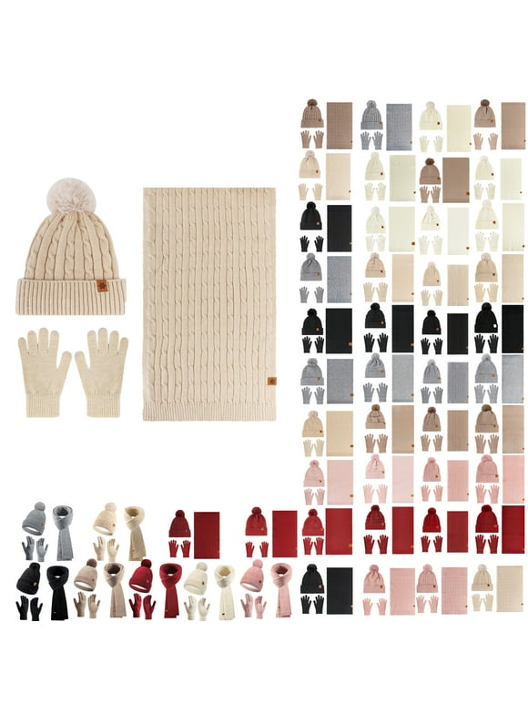 Hat Scarf Glove Sets Bmawag Touchscreen Gloves Women Cute Thick Hat Protectors Warm Ear Protection Windproof Cap Scarf Gloves Set Holiday Gifting on Clearance Beige