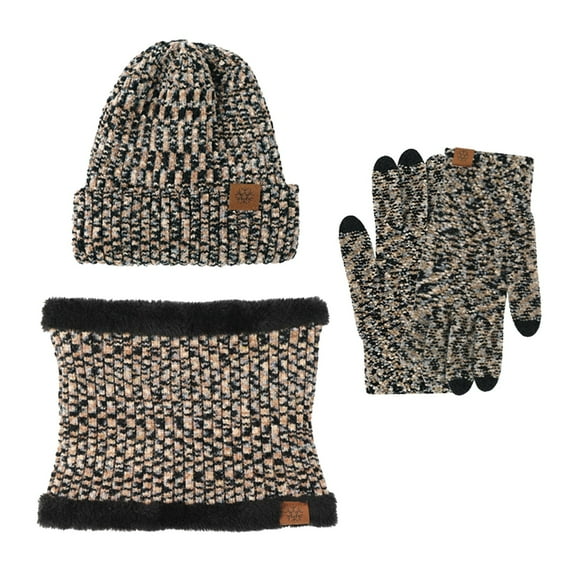 Hat Scarf Gloves Set Warm Knit Neck Warmer Wool Thermal Cap Outdoor Sport Ski Bike Mittens Men Women