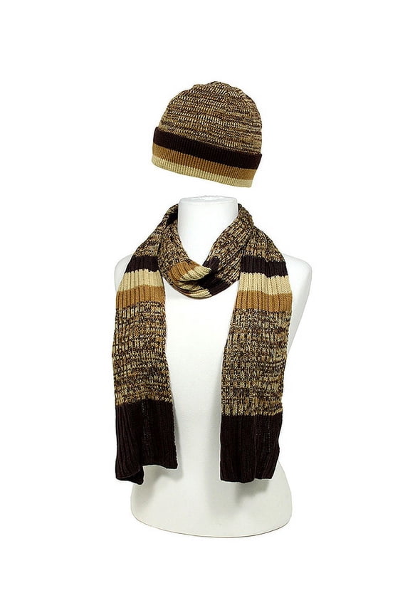 Women's Soft Feel Knitted Hat, Scarf & Glove Set, Brown, 1 Pack, SFHT-MFL1221.01