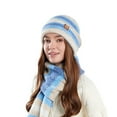 thumbnail image 1 of Hat Scarf Set for Women Warm Winter Crochet Beanies Hat Striped Knit Scarves Blue, 1 of 4