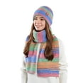 thumbnail image 1 of Hat Scarf Set for Women Warm Winter Crochet Beanies Hat Striped Knit Scarves Green, 1 of 6