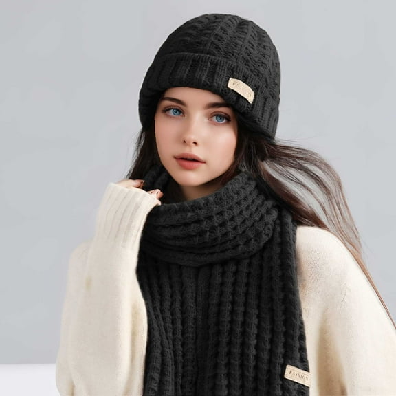 Hat Scarf Two-piece Set Winter Knitted Hat Thickened Warm Set for Outdoor Travel