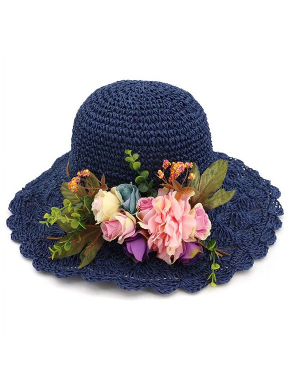 Hat Spring And Summer Female Fashion Straw Hat Seaside Holiday Beach Hat Flat Top Floating Strap Bow And Sun Hat