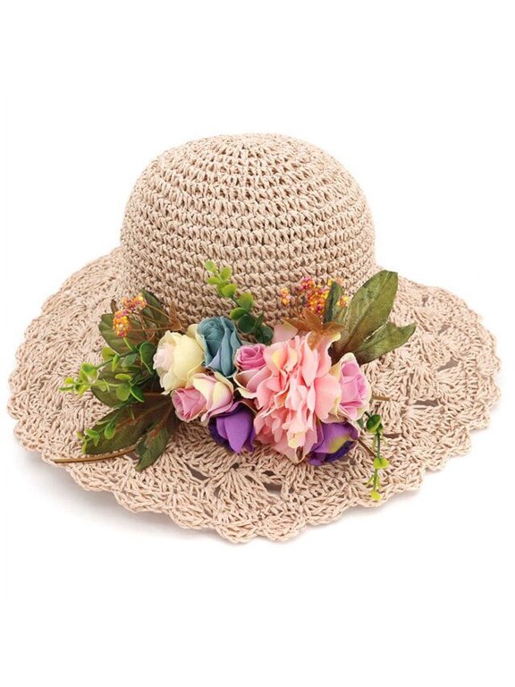 Hat Spring And Summer Female Fashion Straw Hat Seaside Holiday Beach Hat Flat Top Floating Strap Bow And Sun Hat