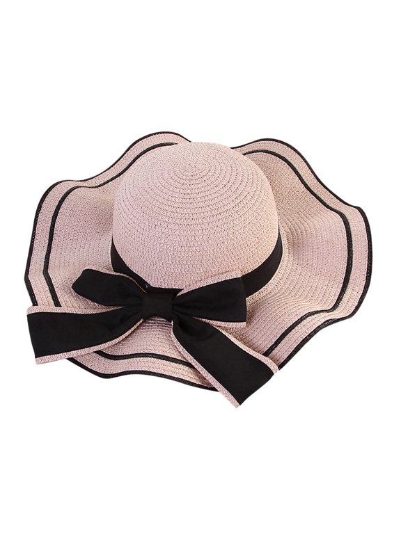 Hat Spring And Summer Female Fashion Straw Hat Seaside Holiday Beach Hat Flat Top Floating Strap Bow And Sun Hat