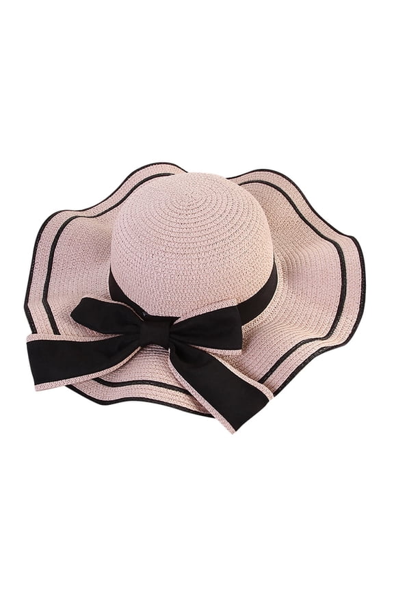 Hat Spring And Summer Female Fashion Straw Hat Seaside Holiday Beach Hat Flat Top Floating Strap Bow And Sun Hat
