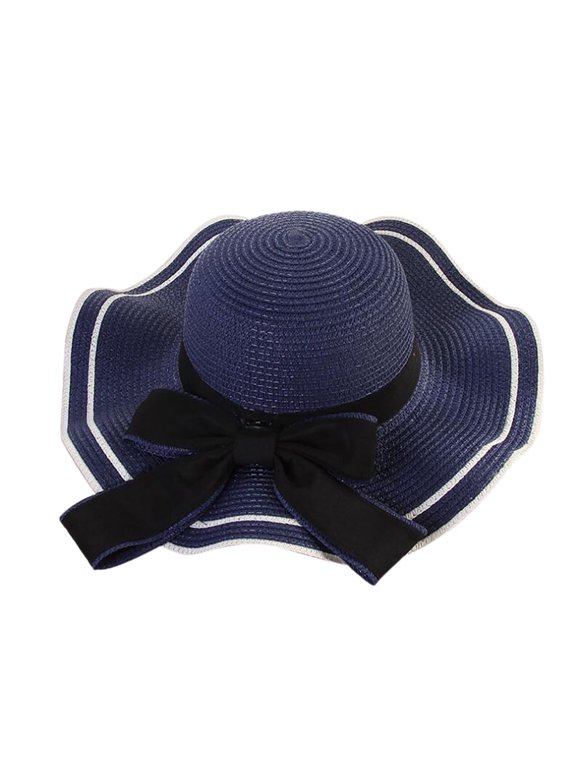 Hat Spring And Summer Female Fashion Straw Hat Seaside Holiday Beach Hat Flat Top Floating Strap Bow And Sun Hat