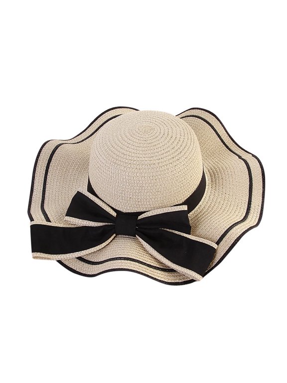 Hat Spring And Summer Female Fashion Straw Hat Seaside Holiday Beach Hat Flat Top Floating Strap Bow And Sun Hat
