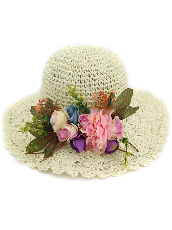 Hat Spring And Summer Female Fashion Straw Hat Seaside Holiday Beach Hat Flat Top Floating Strap Bow And Sun Hat