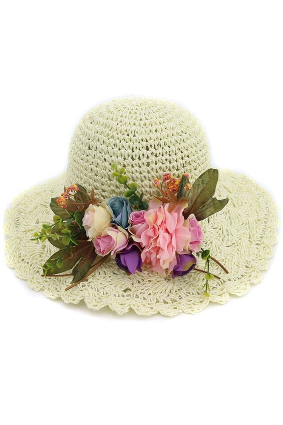 Hat Spring And Summer Female Fashion Straw Hat Seaside Holiday Beach Hat Flat Top Floating Strap Bow And Sun Hat