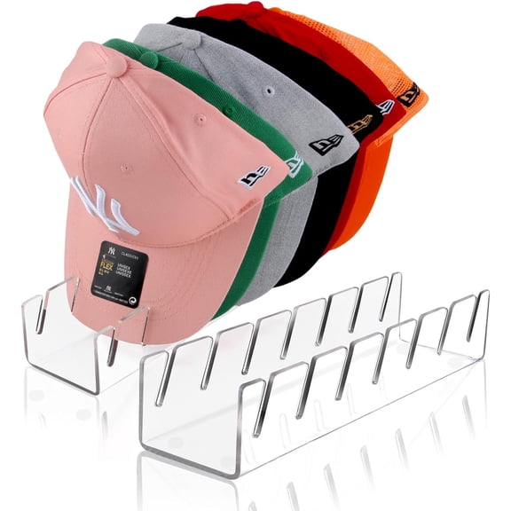 Hat Stand for Baseball Caps, 2 Pack No Install Acrylic Hat Organizer for 14 Baseball Caps Storage Organizer, Hat Racks Hat Holder Display and Organization for Closet, Bedroom, Dresser (2Pack)