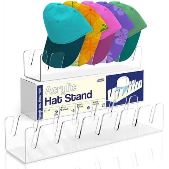 Hat Stand For Baseball Caps, 2 Pack No Install Clear Acrylic Hat Organizers for 14 Baseball Tennis Trucker Caps, Hat Storage Rack Display, Upgraded Anti-Slip Cap Holder For Closet, Bedroom, Dresser