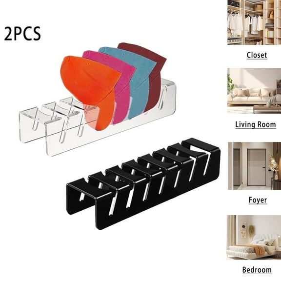 DISHUECO Hat Organizer, 2 Packs Hat Rack, No Install Hat Holder Stand, Display and Organizer for 14 Baseball Caps, Suitable for Bedroom, Closet, Dresser(Clear and Black)