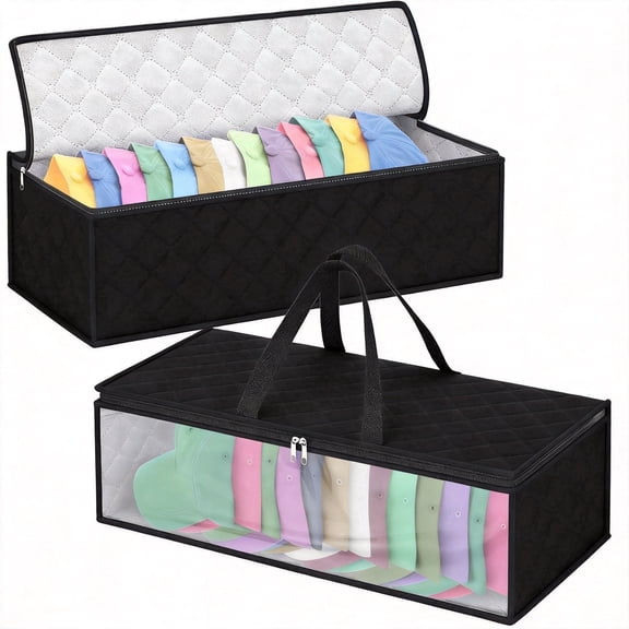 Hat Storage Bag for Baseball Caps Hat Organizer Case Holder Box with Handles Dust Proof Holds 40 Caps Black 2 Pack