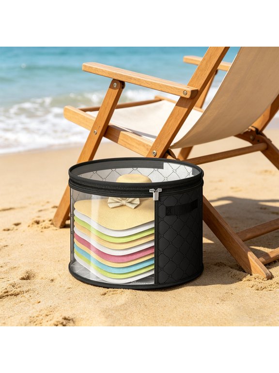 Hat Storage Box with Clear Window Dustproof Zipper, Collapsible Hat Organizer Bag for Wide Brim Straw Beach Hats Baseball Caps Fedora Cowboy Hats Closet Travel Home Bedroom