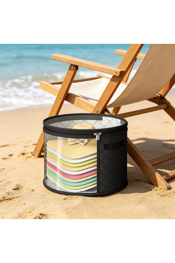 Hat Storage Box with Clear Window Dustproof Zipper, Collapsible Hat Organizer Bag for Wide Brim Straw Beach Hats Baseball Caps Fedora Cowboy Hats Closet Travel Home Bedroom