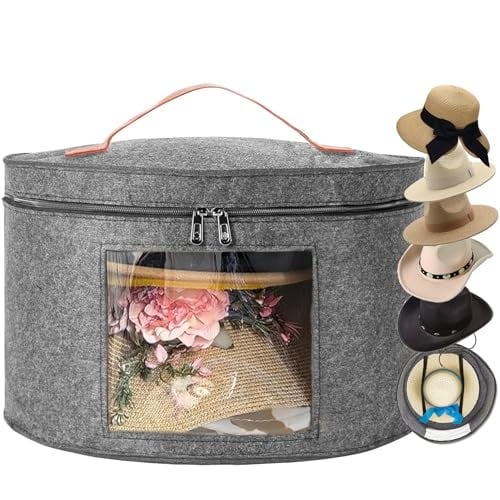 Hat Storage Box,Hat Boxes for Women Storage,Cowboy Hat Holder for Travel,Wide Brims Hat Carrier Case,Stuffed Animal Toy Organizer,Hat Box Closet Organizers and Storage,Hat Boxes for Men(Grey)