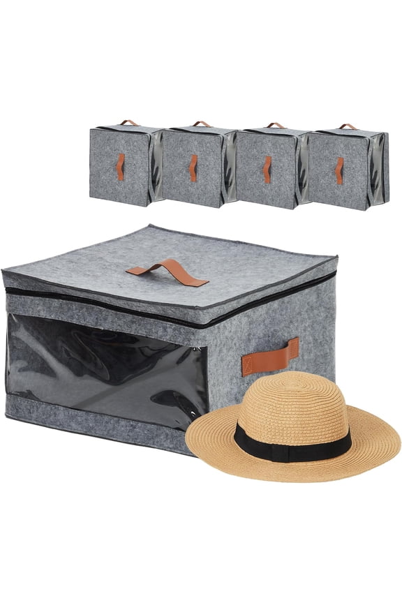 Hat Storage Box Set, 4 Pack Stackable Wide-Brim Hat Organizer, Foldable Case with Clear Window