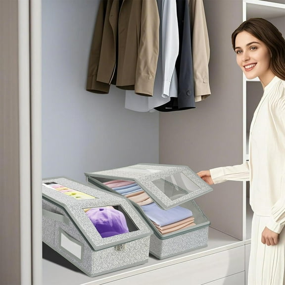 Hat Storage Box Stackable for Closet Organizes Up to 30 Caps Clear Window Hat Box for Men Women Baseball Cap Organizer Storage Holder(Gray)