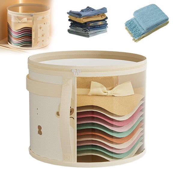 Hat Storage Box for Women,Stackable Felt Hat Boxes with Clear Window,Foldable Hats Case with Carrying Handles for Closet Organizer
