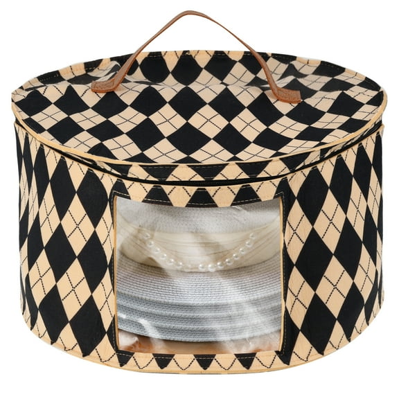 Hat Storage Box with Clear Side Window Non Woven Hat Box with Handle Enduring Cap Carrier Case for Home Travel