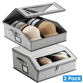2Pack Hat Storage Organizer Box, Dustproof Baseball Cap Storage Container with Clear Window, Fabric Hat Holder for Closet, Wardrobe Hat Organizer for Baseball Caps
