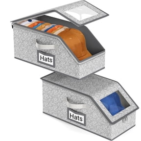 2 Pack Hat Storage, Stackable Hat Organizer Holder, Baseball Caps Organizer, Sturdy Hat Boxes for Cardboard Home Storage