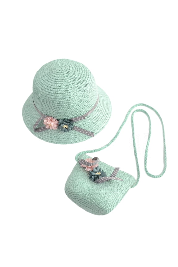 Hat Straw Beach Kids Girls Bagset Easter Hats Sun Hat Bonnet Cap Bonnets Girls Bagschildren Woven Toddler Little Set Cap