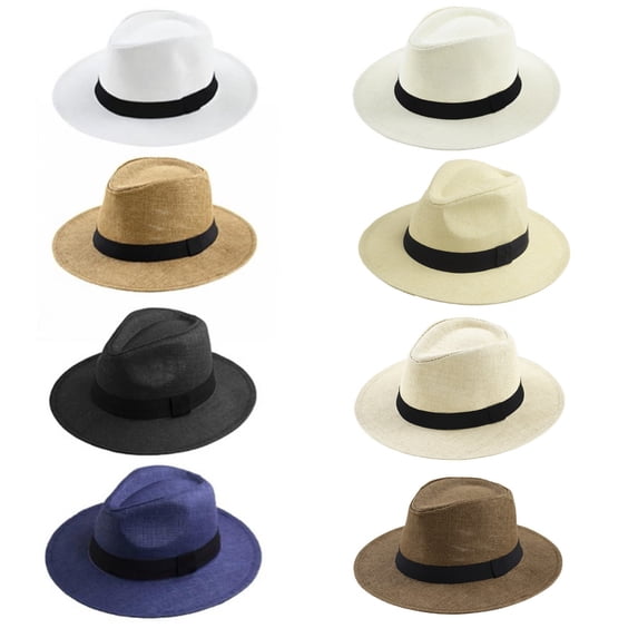 Hat Sun Hats for Women with Black Ribbon Band, Lightweight Breathable Woven Panama Style Hat, Casual Travel Beach Dress Hat for Men Women Outdoor Wedding Daily Wear