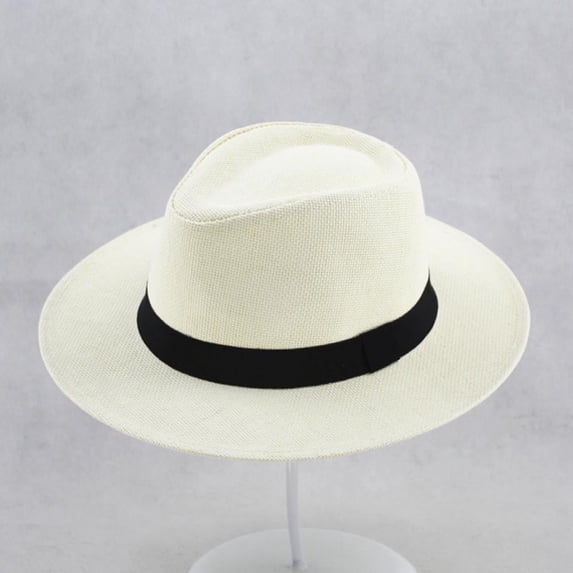 Hat Sun Hats for Women with Black Ribbon Band, Lightweight Breathable Woven Panama Style Hat, Casual Travel Beach Dress Hat for Men Women Outdoor Wedding Daily Wear