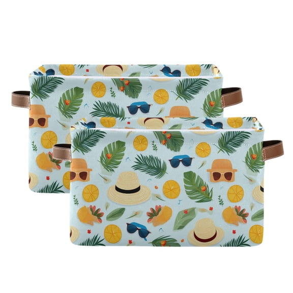Hat Sunglasses Leaf Orange Storage Bins with Handle Fabric Organizer Basket Foldable Box 2 Pack 14.2x10.2x8.3