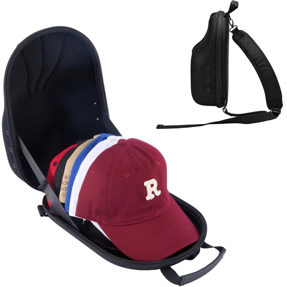 Hat Travel Hard Case, Hat Carrier Storage Bag for 5-6 Baseball Caps,Hat Organizer Ball Caps Holder with Adjustable Shoulder Strap -Black