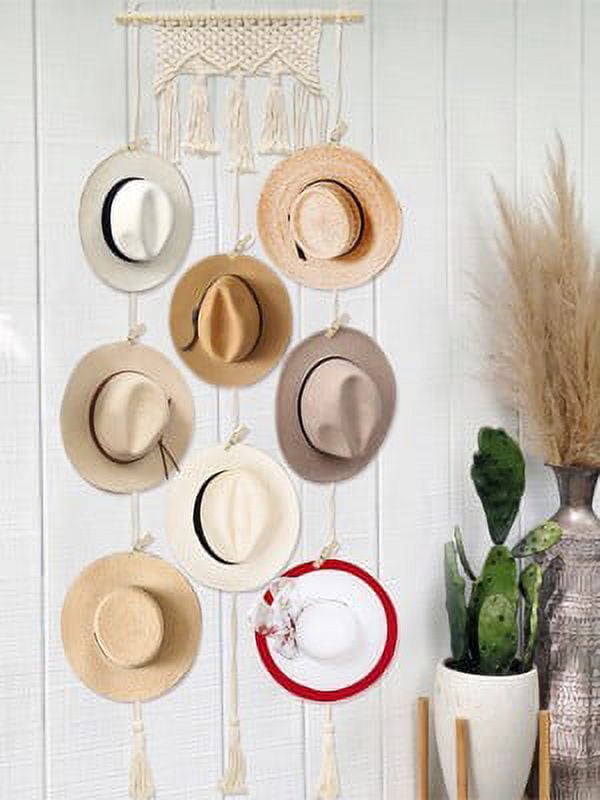 Hat Wall Hanging, Bohemian Hats Rack, Handmade Cotton Rope Woven Hat