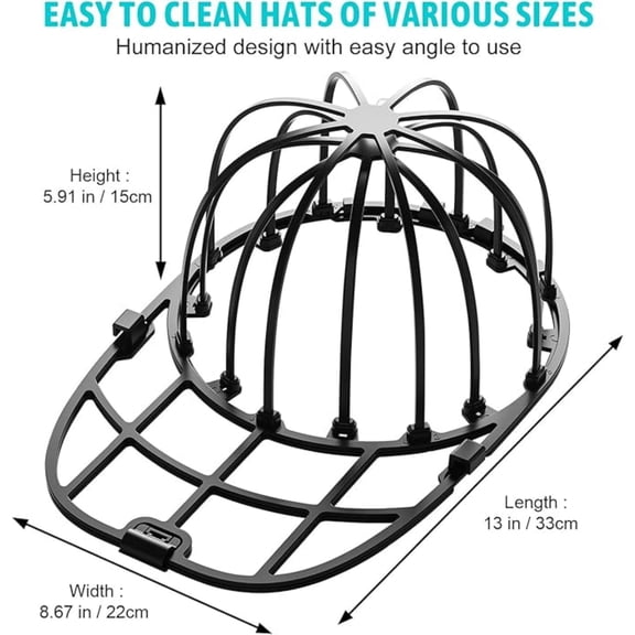 Hat Washer for Washing Machine, 1 Pack Hat Cleaner for Baseball Caps with Frame Cage Fit for Adult/Kid's Cap Protector Racks Dishwasher Safe-(Black)