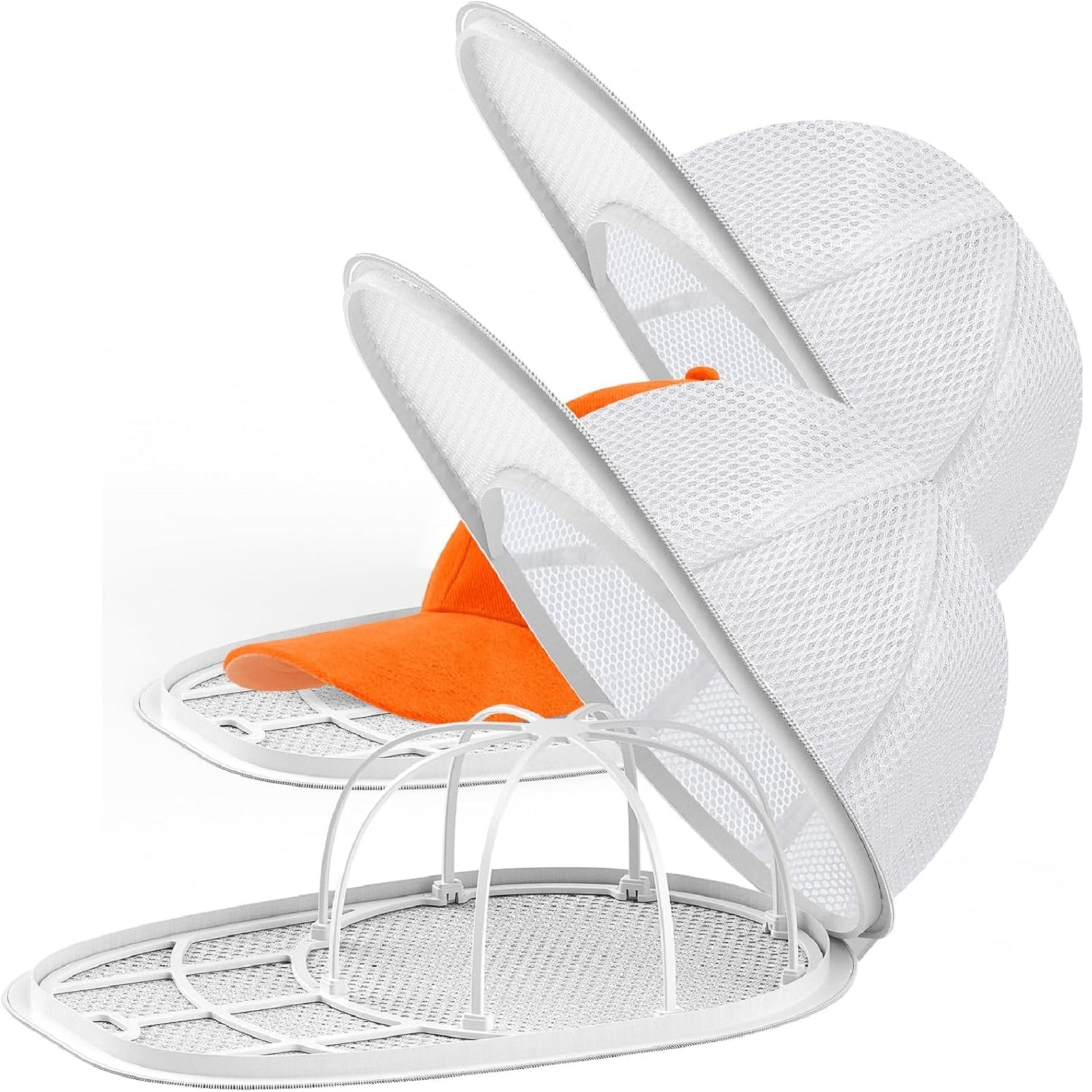 Hat Washer for Washing Machine,Hat Cleaner for Baseball Caps with Frame Cage and Mesh Bag（2Pack White）