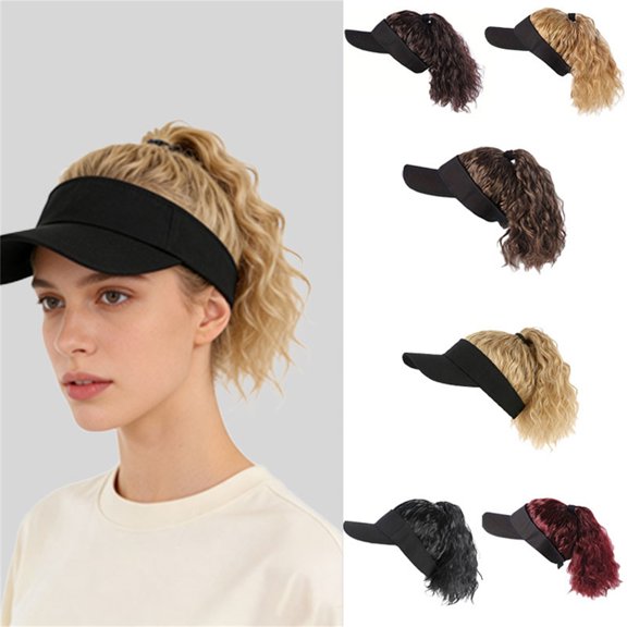 Hat Wig, Beanie Wigs for Women, Curly Hair Baseball Cap Wig Realistic Natural