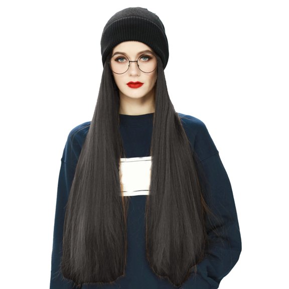 Hat Wig Knit With Long Straight Wig Hat Dismountable Warm Cap For Winter Thickened Cold Hat Flannel Hats for Toddler Boys Hat Holder Car Mens Flannels Winter Ears Hat Flapper Hat Pro Visor Winter Hat