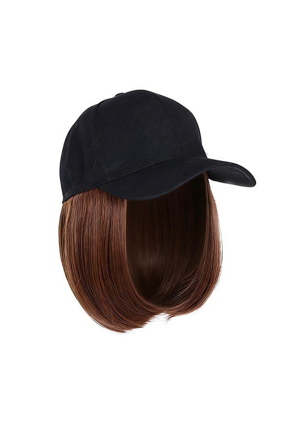 Hat Wig With Short Wave Hair 6” Synthetic Straight Hairpiece Adjustable Baseball Cap Daily Use