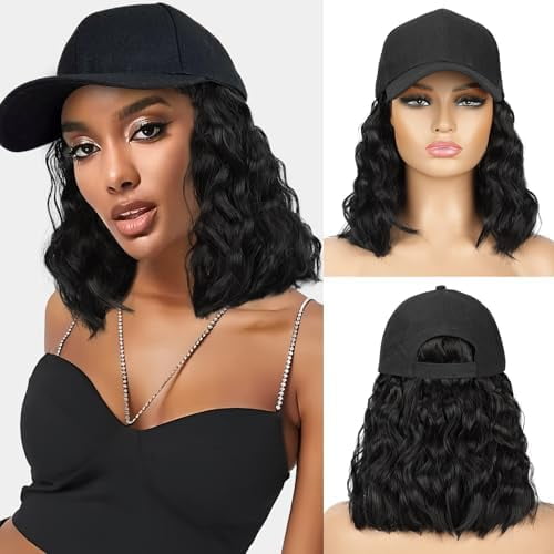 Hat Wig for Women Wig Cap with Curly Hair Extensions Hat with Hair Wave Adjustable Baseball Cap Wigs
