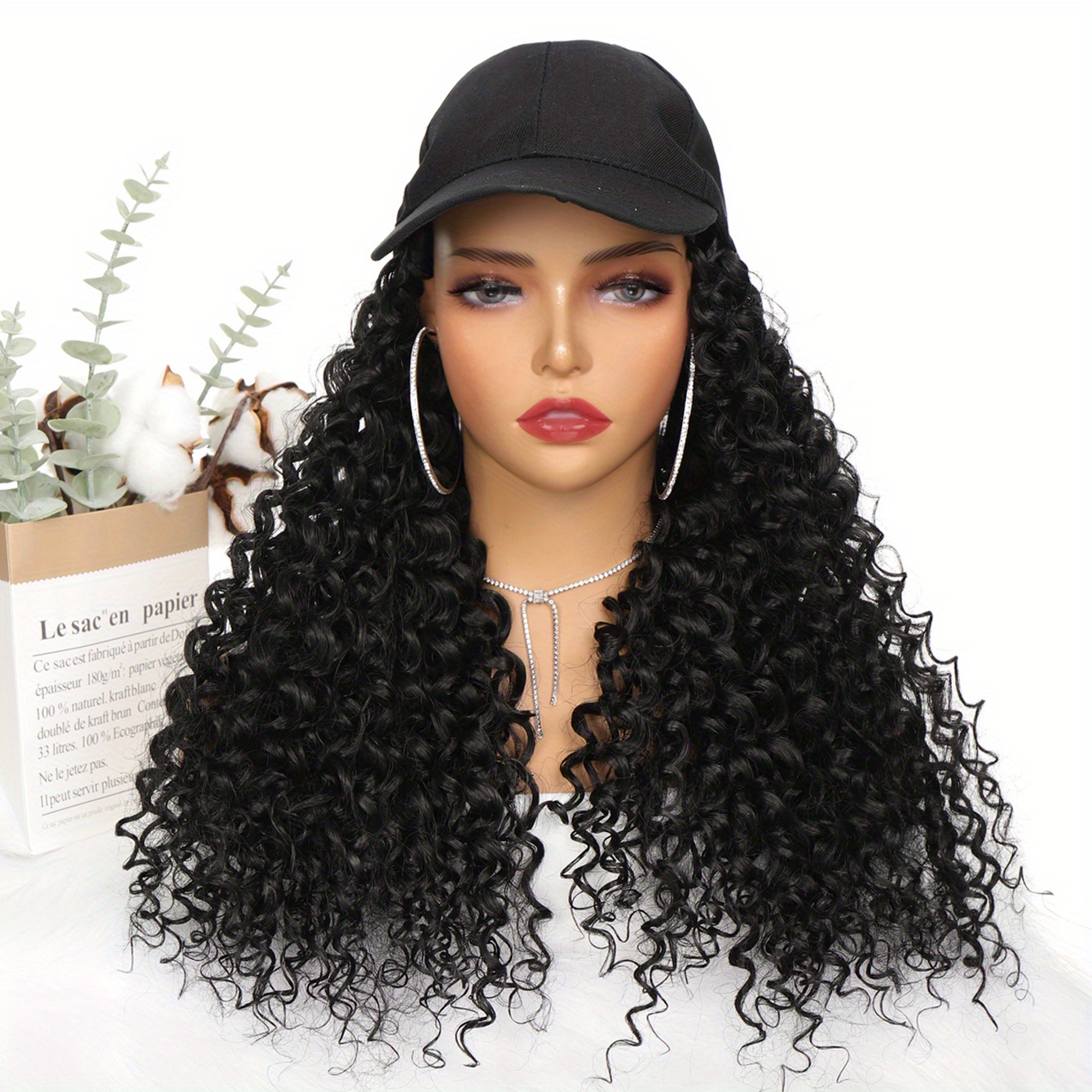 Hat Wigs 16 Inch Curly Wavy Hair Wigs With Baseball Cap Allinone Hat Wigs For Women Synthetic