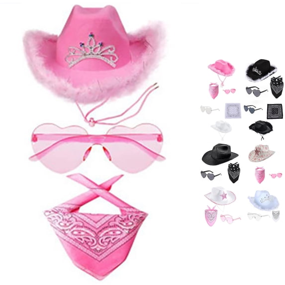 Hat With Bandana And Heart Glasses Cowboy Hat For Women Girls Cow Girl Hat