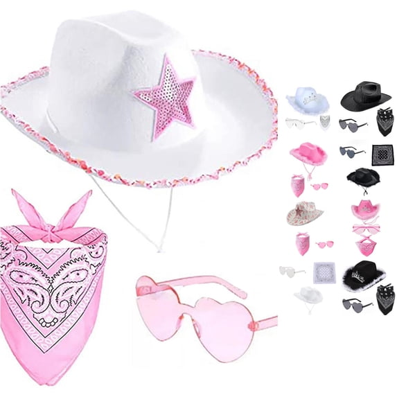 Hat With Bandana And Heart Glasses Cowboy Hat For Women Girls Cow Girl Hat