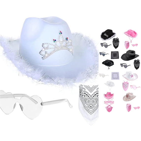 Hat With Bandana And Heart Glasses Cowboy Hat For Women Girls Cow Girl Hat