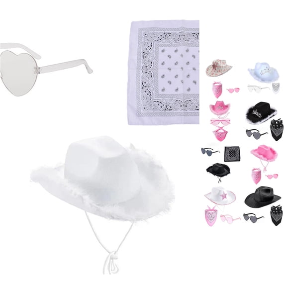 Hat With Bandana And Heart Glasses Cowboy Hat For Women Girls Cow Girl Hat