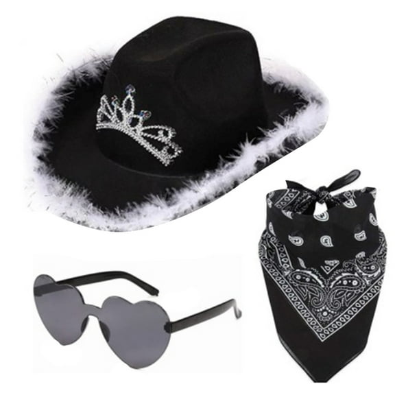 Hat With Bandana And Heart Glasses Cowboy Hat Women Teen Girls Cow Girl Hat Costume