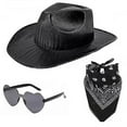 thumbnail image 1 of Hat With Bandana And Heart Glasses Cowboy Hat Women Teen Girls Cow Girl Hat Costume, 1 of 2
