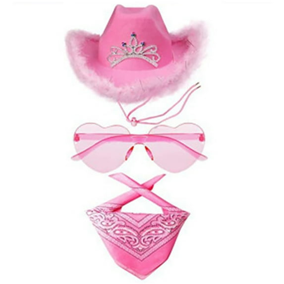 Hat With Bandana And Heart Glasses Cowboy Hat Women Teen Girls Cow Girl Hat Costume