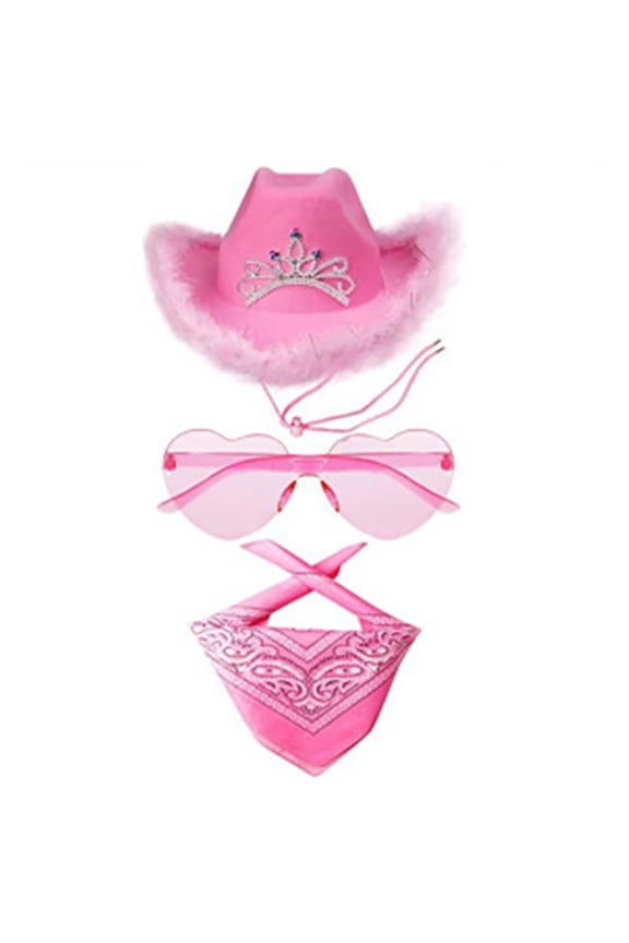 Hat With Bandana And Heart Glasses Cowboy Hat Women Teen Girls Cow Girl Hat Costume