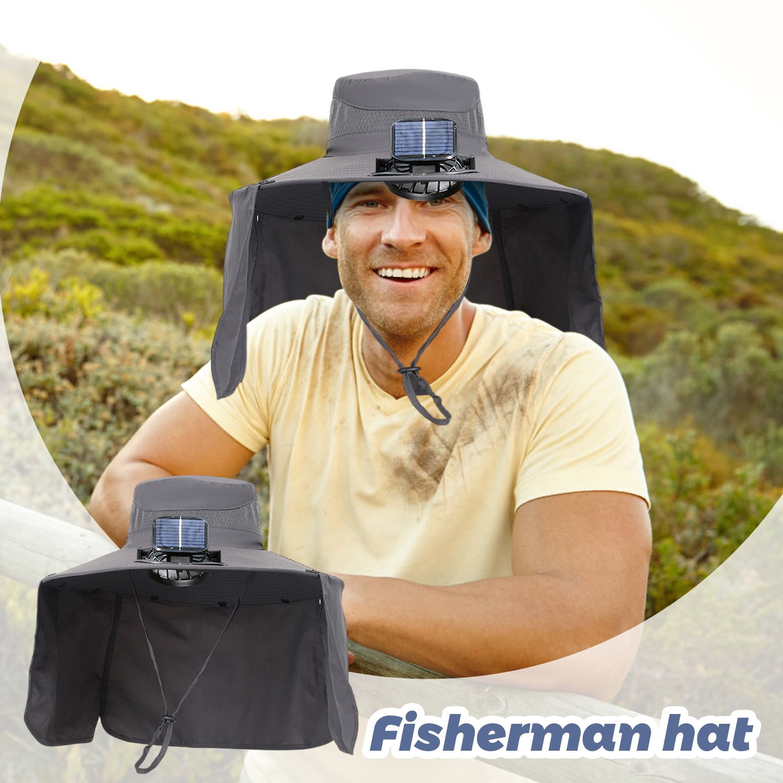 Solar Powered Sun Hat With 2 Built-in Fans - Wide Brim Bucket Hat For Fishing, Beach & Outdoor Activities